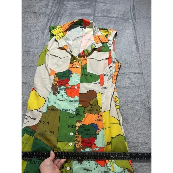 XPluswear Map Print Dress Women XL Multicolor Sleeveless Button Front Shirt - Picture 8 of 11